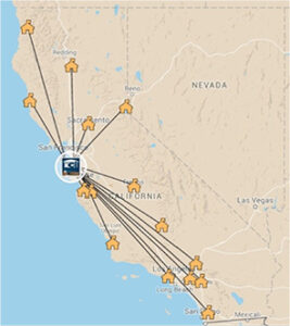 KCI Network showing locations on California map