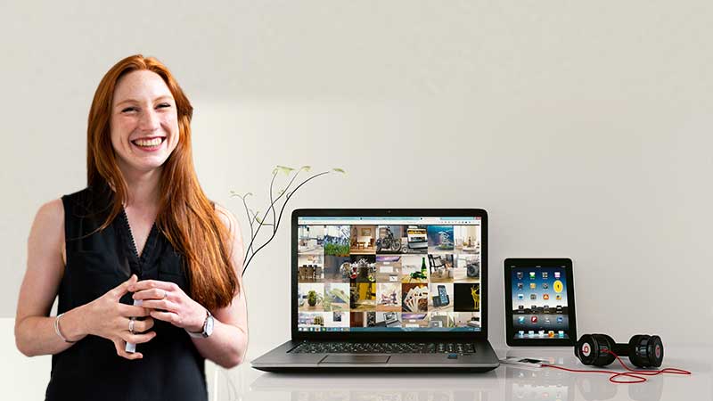 woman+multimedia devices